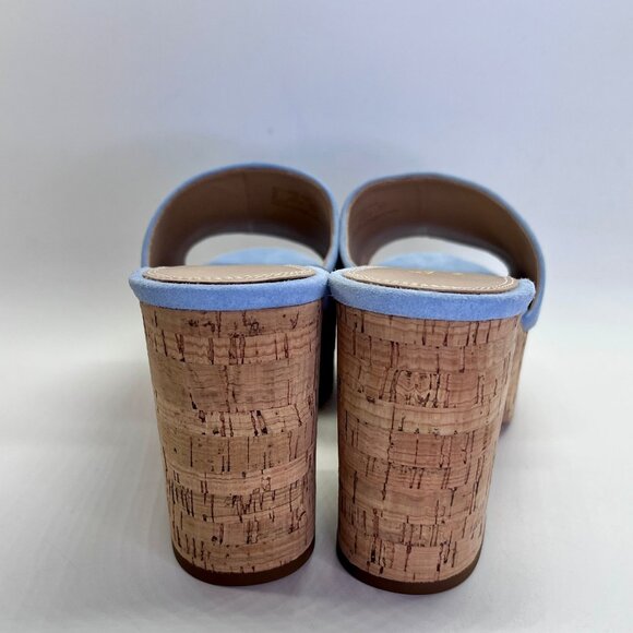Kate Spade Ibiza Suede Sandals Size 9B Sky Blue Cork Platform Heels Casual - Picture 5 of 16